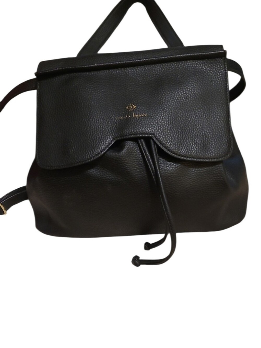 Nanette Lepore Black Pebbled Leather Drawstring Backpack with Flap